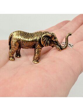 Brass Elephant Figurine Trunk Up Lucky Desk Altar‎ Decor Totem